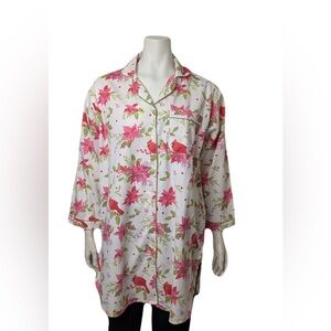 Pink and Green Floral Women's Pajama Shirt